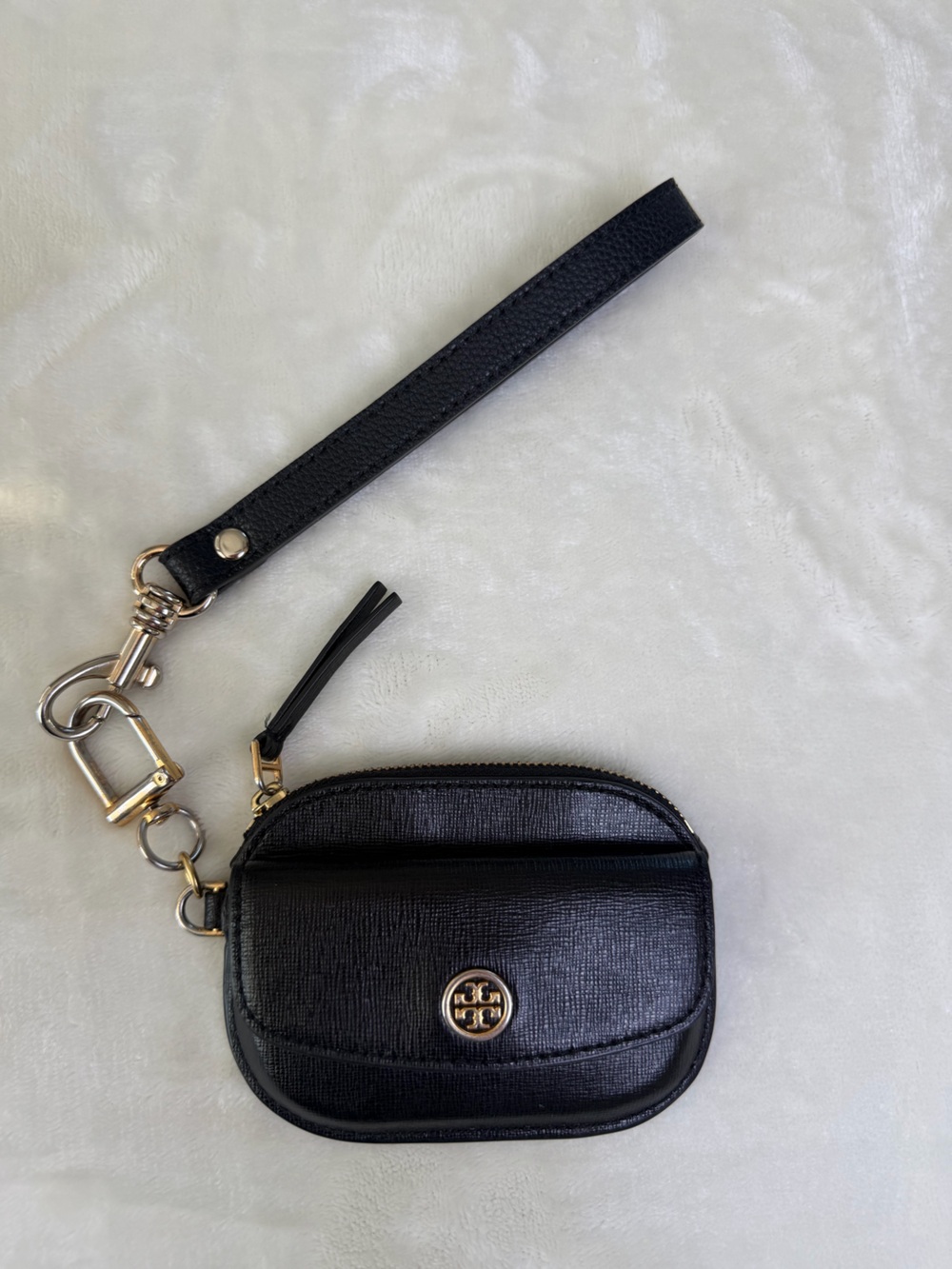 Tory Burch Black Textured Leather Coin Pouch & Mini Wristlet